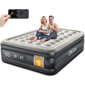 OhGeni Queen Air Mattress with Built in Pump, 18 Raised Comfort Inflatable Mattress, Quiet Surface Portable Blow Up Mattress, Air Bed for Home and Guest, Colchone Inflable, 650 lbs Max (Black)