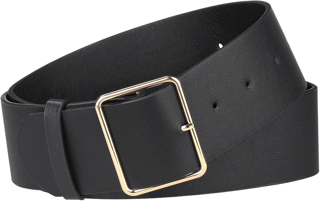 Allegra K PU Leather Belts for Women Metal Pin Buckle 2 Inches Wide Belt for Dress Pants (Fit waist 77-95cm/30-37")