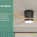 Flush Mount Ceiling Fan with Light, 52 inch Low Profile Ceiling Fans with Remote for Outdoor/Patios, 3 Color Light, 6 Speed, DC Motor, Wood and Modern Matte Black