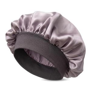 100% Mulberry Silk Bonnet for Women Sleeping Double Layer Silk Bonnets Non Slip with Elastic Large Lotus Purple