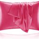2 x BEDELITE Satin Pillowcase for Hair and Skin, Super Soft and Cooling Similar to Silk Pillow Cases 2 Pack with Envelope Closure, Gift for Women Men(20"x36" King Size, Hot Pink)