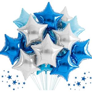 TONIFUL 30Pcs 18 Inch Large Blue Silver Star Shape Foil Balloons Big Stars Helium Mylar Ballons for Birthday Wedding Baby Shower Anniversary Engagement Party Decorations Supplies