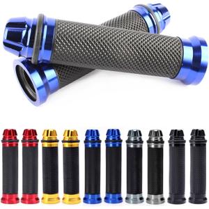 Universal 7/8" 22mm Motorcycle Handlebar Grips - Gel Rubber Compatible with Chopper, Cruiser, Street, Dirt Bike (Blue)