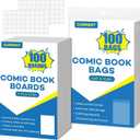 100 Pack Current Comic Book Bags and Boards, 6.87" x 10.5" Acid-Free Comic Book Sleeves, Clear Protector Sleeves for Comics (100 Comic Book Bags+100 Comic Book Boards)