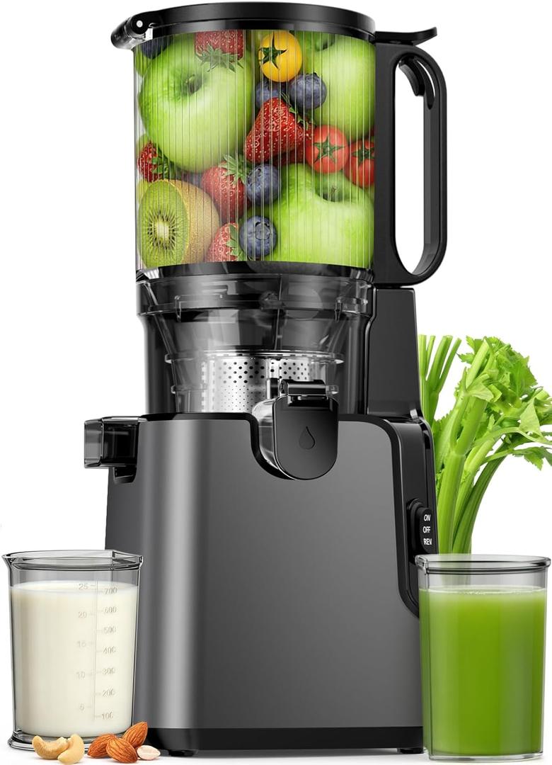Juicer Machines with 5.8" Large Chute, 2-in-1 Cold Press Juicer for Whole Vegetables and Fruits 400W, Masticating juicer Easy to Clean Juice Extractor Machine for Making Nut Mike, Juice, Premium Gray