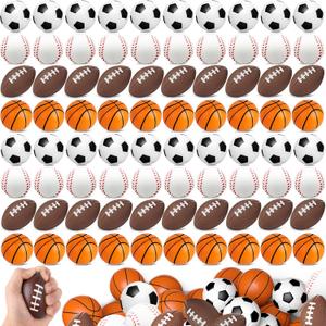 96 Pieces Sports Stress Balls for Kids Mini Footballs Ball, Soccer, Basketball, Baseball Foam Squeeze Stress Balls for Anxiety Relief Relaxation, Sport Party Favor Class Prize Birthday Pet Toys