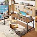 PRAISUN 61" L Shaped Computer Desk, Outlets, Monitor Stand, Rustic Brown