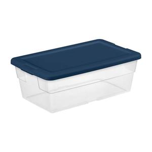 Sterilite Stackable 6 Quart Clear Home Storage Box with Handles and Blue Lid for Efficient, Space Saving Household Storage and Organization, 2 Pack