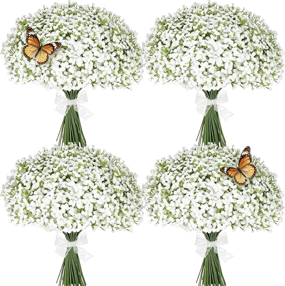 60 Pcs Babys Breath Artificial Flowers, White Artificial Flowers Bouquet, Faux Flower, Fake Gypsophila Bulk in Vase Floral Decor for Centerpieces Wedding Brides