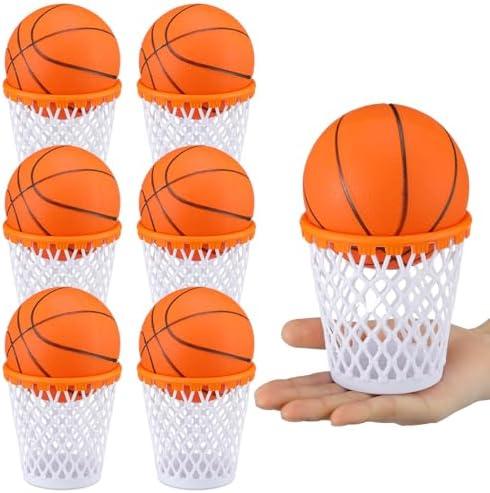 JolliLudo 6 Sets 4.1"x4"x2.7" Basketball Party Favors & Decorations Set - 6 Reusable Snack Cups with 6 Inflatable Basketball for Sport Team Birthday, Player Gift Basket Party Supplies