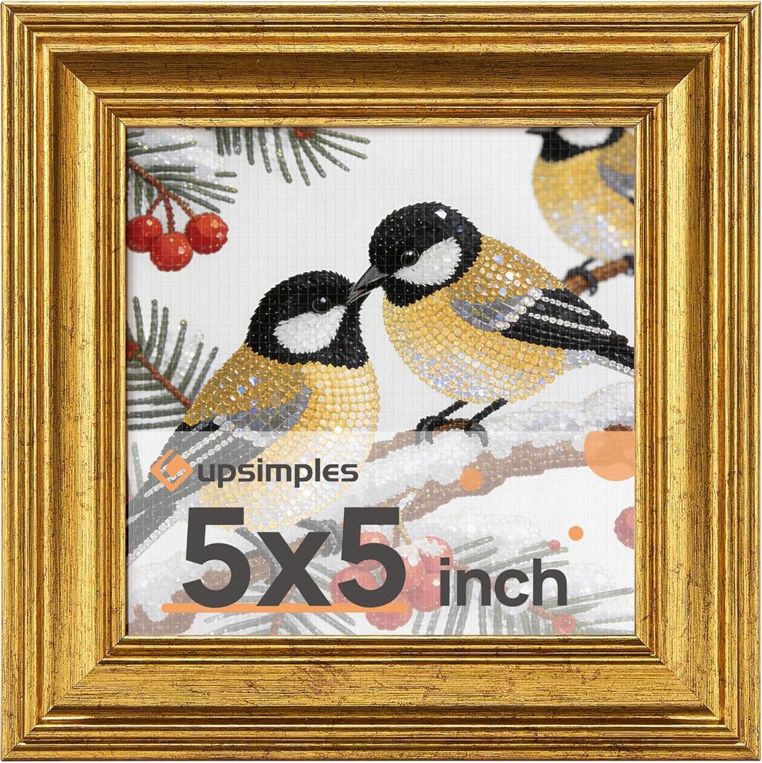 upsimples Vintage 5x5 Picture Frame, Antique Gold Frames Display 4x4 with Mat or 5 x 5 Without for Wall or Tabletop Decor, 1pack