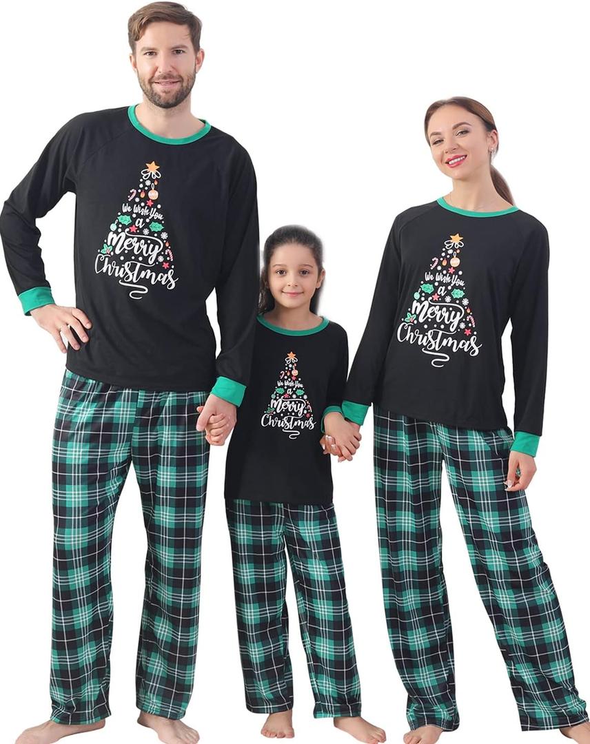 ANGELGGH Family Pajamas Matching Sets, Cute Christmas Printed 2 Piece Sleepwear, Holiday PJs Jammies for Couples/Women/Men (XL)