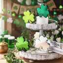 Threehoney 4 Pcs St Patricks Day Disco Mirrored Shamrock Decoration Green Table Centerpieces Irish Clover Signs Ornament Tiered Tray Decor for Holiday Party Office Shelf Home Decoration