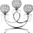 OwnMy 3 Arms Crystal Candle Holders Bowls Tealight Candelabras Candlestick Candle Stand Ornaments for Wedding Dining Table Christmas Party Home Decoration Centerpiece (Silver)