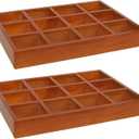 2 Pack Wooden Jewelry Drawer Organizer Trays - 12 Grid Low Profile Divider Inserts for Earrings, Rings, Bracelets & Bangles - 13.2" x 9.3" Wood Display Storage Box Fits Vanity Dresser Drawers