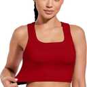 XUNYU High Support Sports Bra for Women Workout Tops Built in Bra Athletic Tank Top High Impact Padded Longline Yoga Bra (Red, XL)
