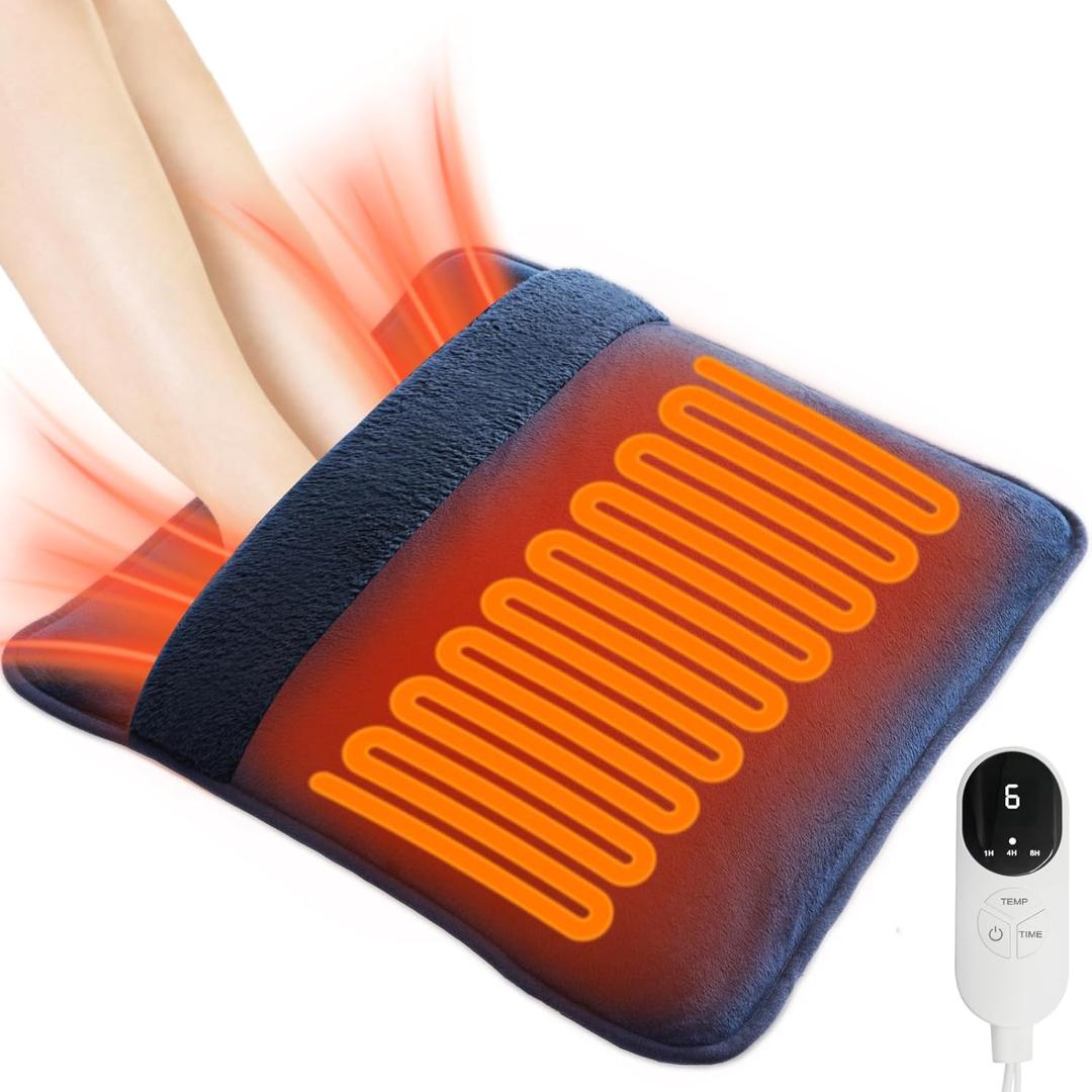 Electric Heated Foot Warmers for Men and Women,Double-Sided Heating,6 Fast Heating Settings 3 Timers,10 ft Cord Electric Fast Heat Pad with Heat Settings Under Desk,Bed,Office,Home (Navy Blue)