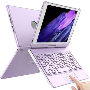 TQQ Touch for iPad 9th Generation Case with Keyboard (10.2", 2021), Multi-Touch Trackpad, 360 Rotatable Protective Cover for iPad Keyboard 9th/8th/7th Gen with Pencil Holder (Purple)