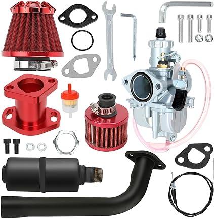 YOXUFA VM22 Carburetor Exhaust Header Muffler Stage 2 Kit Replacement for Predator 212cc 224cc 196cc 200cc 6.5HP Coleman CT200U BT200X Baja MB200 GX160 GX200 Axis M200 KT196 Mini Bike Go Kart Parts