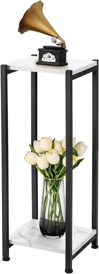 Dipion Tall Plant Stand Indoor,31 Inch Plant Stands,2 Tier Metal Plant Stand with Heavy Duty Wood,Marble White and Black