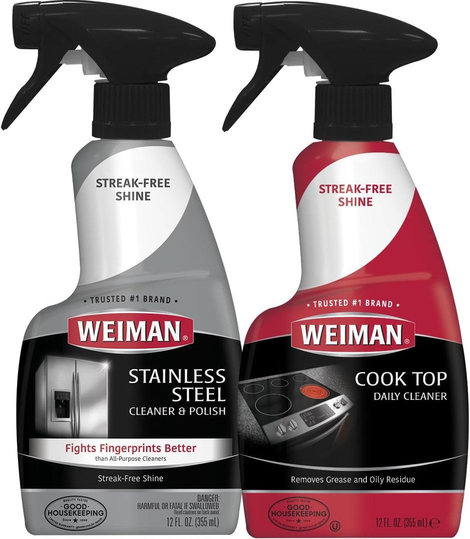 Weiman Stainless Steel Cleaner & Cooktop Daily Cleaner - 12 Ounce - Kitchen Appliance Cleaner Kit