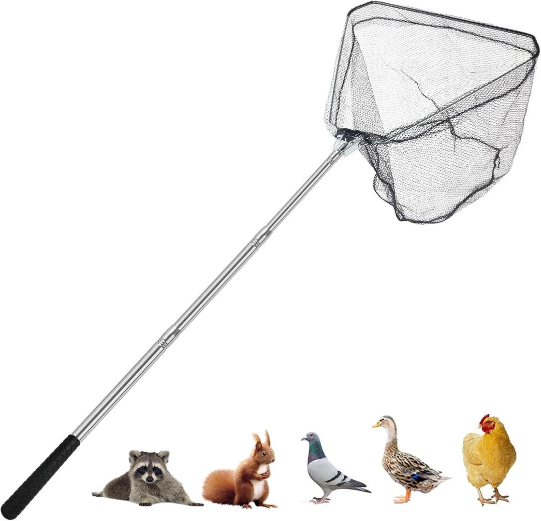 Chicken Catching Net, Animal net with Extendable 46 Inch Stainless Steel Pole, Chicken Net for Chickens, Ducks, Birds Cats, DogsFishnet, Chicken Catcher for Poultry Supplies
