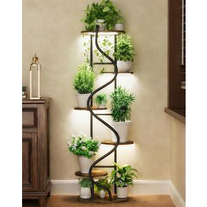 Plant Stand Indoor with Grow Light,63" Tall Plant Shelf w/ 4-Head Grow Lights,Corner Plant Stands for Multi Plants,6 Tiered Large Plant Holders,Metal S-Shaped Plant Rack for Home Office Patio