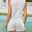 Tankaneo Womens 2 Piece Crochet Short Sets Beach V Neck Cover Up Outfits (XXL)