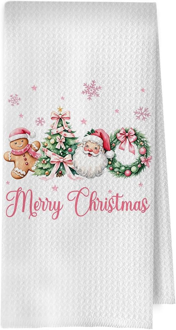 XIVENHAVM Christmas Golden Retriever Towel - Christmas Golden Retriever Decorative Waffle Dish Towels, Holiday Hand Towels, Dog Tea Towel for Kitchen, 16x24 Inch