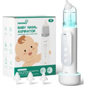 GROWNSY Nasal Aspirator for Baby, Upgraded 5 Suction Levels Baby Nose Sucker, IPX7 Waterproof Electric Nose Suction for Baby, Booger Sucker for Toddlers with Automatic Cleaning &Music &Light Functions (Standard, Grey)