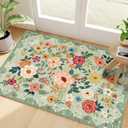 DUKINO 2x3 Rugs for Entryway, Floral Indoor Washable Front Door Mat, Non Slip Boho Small Carpet, Soft Low Pile Throw Rug for Entrance, Bedroom, Kitchen, Laundry, Bathroom, Green