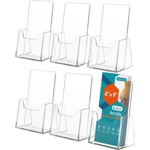 MaxGear Brochure Holder 6 Pack, 4 Inches Wide Acrylic Display Stand Clear Pamphlet Holders Flyer Holder Rack Card Holders Countertop/Desk Organizer for Trifold, Booklet, Literature, Magazine