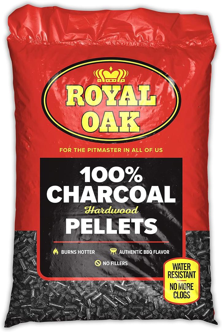 Royal Oak 100 Percent Charcoal Hardwood Pellets for Real BBQ Flavor, Grilling, High Heat, Resists Water, Easy to Clean, 30 Pound Bag