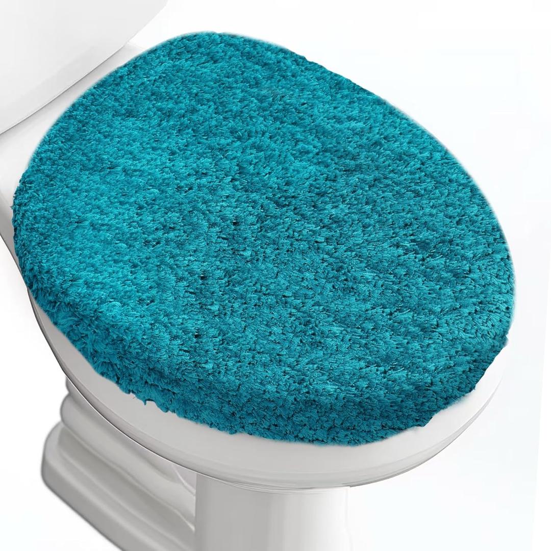 Luxury Soft Microfiber Toilet Lid Cover Machine Washable Solid Toilet Seat Cover 17.5" x 15" Adjustable Rubber Backing Fits Most 16-17.5" L x 14-16" W Round Oblong and Elongated Toilet Seat