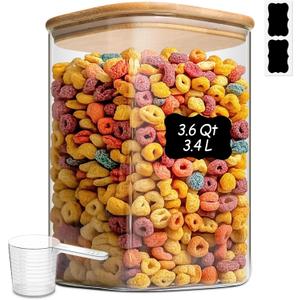 ComSaf 3.6Qt Glass Food Storage Containers, Cereal Storage Containers with Airtight Lids, Large Square Glass Jars with Bamboo Lids, for Rice, Pasta, Oats, Grains, Coffee Beans ComSaf 3.6Qt Glass Food Storage Containers, Cereal Storage Containers with Airtight Lids, Large Square Glass Jars with Bamboo Lids, for Rice, Pasta, Oats, Grains, Coffee Beans
