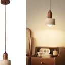 Natural Stone Pendant Light, Wabi Sabi Travertine & Wood Hanging Lamp for Kitchen Island, Hallway, Bedroom, Dining Room Ceiling Decor (Stone Hat, 2pcs)