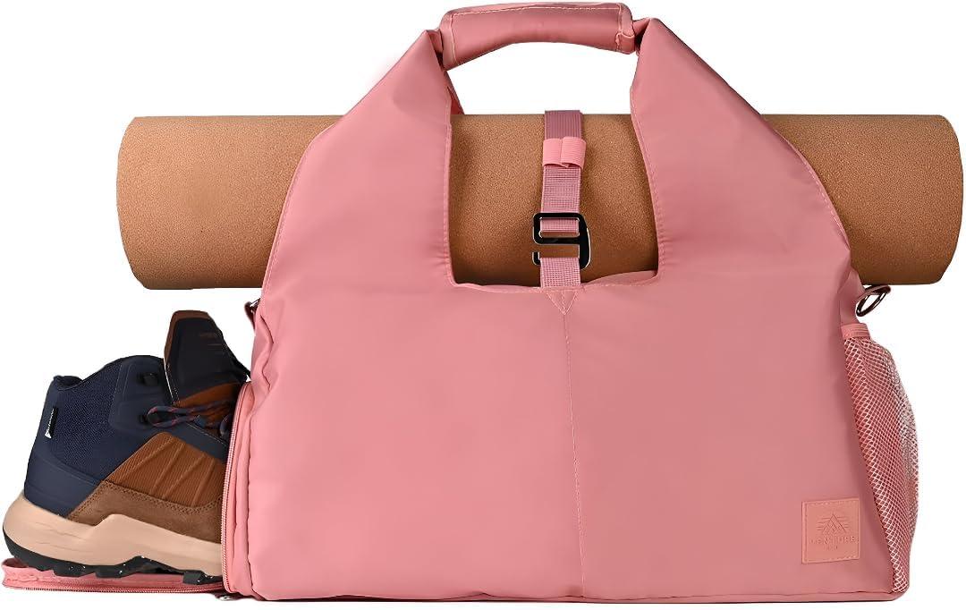 Yoga Bags for Women with Yoga Mat Bags Carrier Carryall Polyester Tote Bag for Pilates Shoulder for Travel Office Beach Workout (Pink)