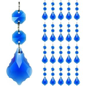 20pcs Maple Leaf Crystal Chandelier Prisms Pendant Replacement Connected Crystal Glass Octagon Beads Hanging Chandelier Decoration 38mm (Mid Blue)
