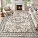 8x10 Area Rugs Living Room: Washable Vintage Rug Large Non-Slip Stain Resistant Ultra Soft Low Pile Pet Kids Friendly Carpets for Bedroom Dining Room Nursery Home Office Decor - Light Brown