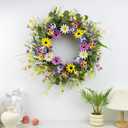 Yawwind 22 Inches Summer Wreaths for Front Door Farmhouse Summer Door Wreath Colorful Spring Floral Wreath with Wildflower Pansy Orchid for Window Porches Indoor Decoration