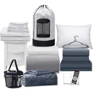 29 Pcs College Dorm Twin XL Bedding Bundle Comforter College Essentials for Guys Dorm Bedding Bathroom and Storage Supplies for School Essentials(Grey)
