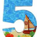2 x Birthday Number Candle, Beach Theme Birthday Party Candle Sailing Boat Birthday Party Decoration Paraffin Blue Sea Number Candles for Cake Topper for Wedding Summer Party (Number 5)
