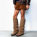 Knee High Boots Women Fall Slouchy Fold Over Tall Boots - Motorcycle, Hidden Zipper, Fashion Buckle, Platform, Square Toe (10, 1 Taupe)