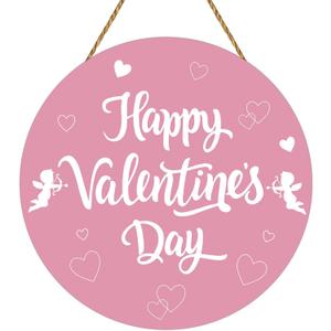 YUNKKIN Valentines Door Decor Pink Valentines Decor Happy Valentines Day Sign Heart Wall Decorations Wooden Wreaths for Front Door Hanger Hanging Sign for Porch Wall Indoor Home Decorations