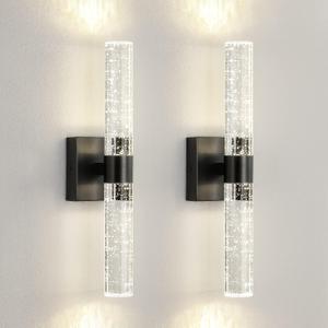 Black Modern LED Wall Sconce - 18 Inch Wall Sconces Set of Two 4000K Dimmable Crystal Sconce Wall Lighting Indoor Wall Mount Bathroom Vanity Light Fixtures for Bedroom Living Room, 12W (2-PACK (Hardwired))