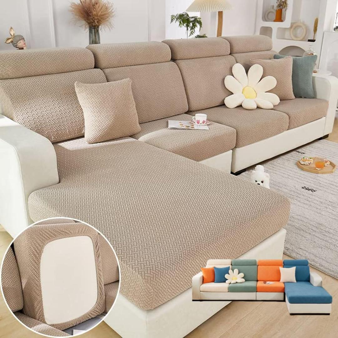 Soothing Home Sofa Covers, Sofa Hero Covers, Wear-Resistant Universal Couch Covers Washable Stretch Sectional Couch Cushion Covers (Coffee,Large Double Seat Cover)
