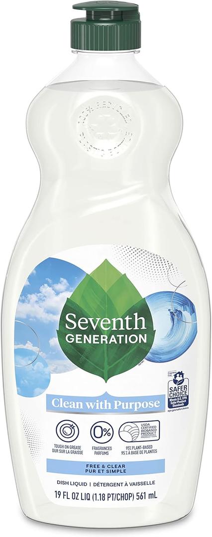 Seventh Generation Dish Liquid Soap Free & Clear liquid soap Pack of 5 Dishwashing Soap Dish Soap for sensitive skin 19 oz