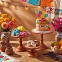 Amyhill 3 Set Mexican De Barro Cielito Lindo Cake Stand Party Decoration 8" 10" 12" Metal Orange Round Dessert Pie Display Holder for Wedding Celebration Birthday Baby Shower Cinco De Mayo (Classic)