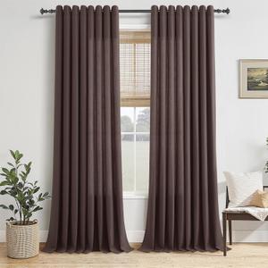Coffee Linen Curtains 102 Inch Length 2 Panels for Living Room Bedroom, Light Filtering Sheer Curtains 102 Inches, Modern Farmhouse Grommet Semi Sheer Soft Privacy Drapes