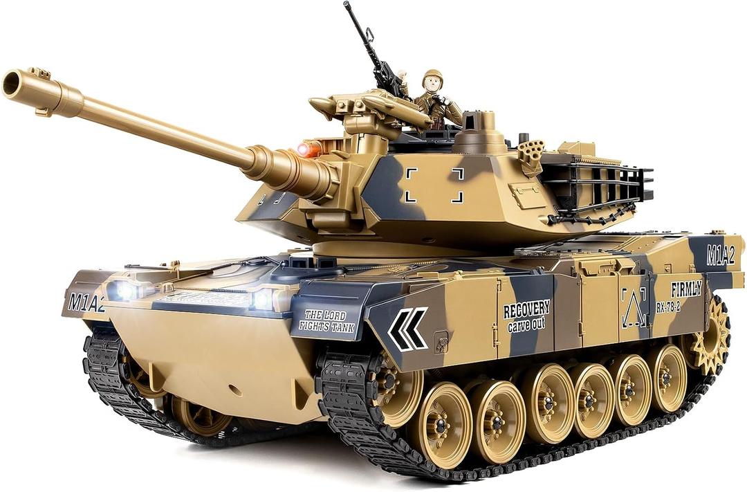 1/18 US M1A2 Army Tank, 2.4GHz Remote Control Model Toys, Smoke & Sound & LED Lights & Recoil Effects. RC Tank Perfect Collectible6+ Gift Kids and Adults